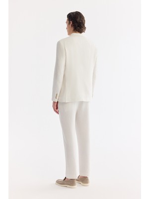 AVVA Erkek Beyaz Mono Yaka Keten Karışımlı Tek Düğme Comfort Fit Ceket A61Y4004