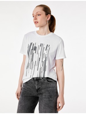 Koton Kısa Kollu Bisiklet Yaka Baskılı Tişört