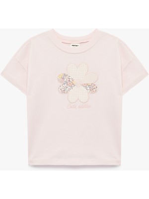 Koton Çiçek Baskılı Kısa Kollu Bisiklet Yaka Pamuklu Tişört