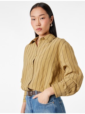 Koton Modal Kumaş Regular Fit Uzun Kollu Çizgili Gömlek
