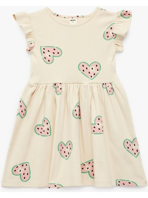 Koton Pamuklu Bisiklet Yaka Fırfırlı Kolsuz Kalp Desenli Mini Elbise