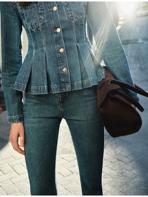 Koton Pamuklu Dar Kalıp Düğmeli Ispanyol Paça Denim Pantolon - Flare Jeans