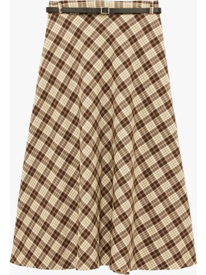 Koton Kemerli A Kesim Midi Ekose Etek