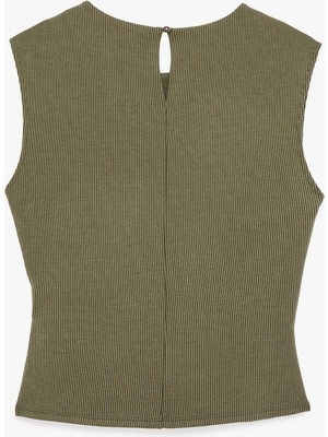 Koton Modal Kumaş Slim Fit Drape Detaylı Bisiklet Yaka Kolsuz Fitilli Bluz