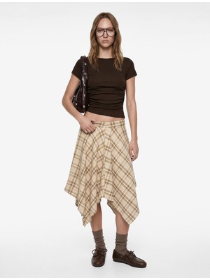 Koton Slim Fit Drapeli Kısa Kollu Kayık Yaka Tişört