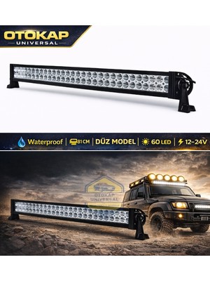 Otokap Universal 81CM 180W Çift Sıra 60 LED Off Road Bar 12V-24V 4x4 Projektör Işık Araç Tavan Ledi
