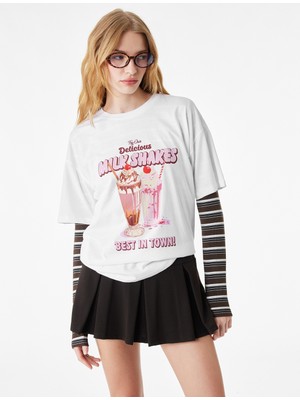 Koton Rahat Kalıp Kısa Kollu Bisiklet Yaka Milkshakes Baskılı Tişört