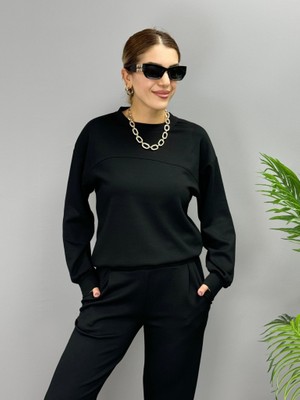 Civetta Kadın Uzun Kollu Bisiklet Yaka Viskon Iki Iplik Bluz ve Pantolon Ikili Takım