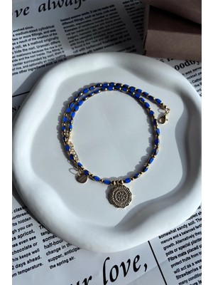 Merse Atelier Yaldızlı Çek Cam Gece Mavisi Boncuklu Kolye