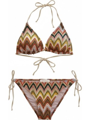 Aquella Çok Renkli Triko Üçgen Bikini Takım Kadınlar İçin Şık Desenli Yaz Stili