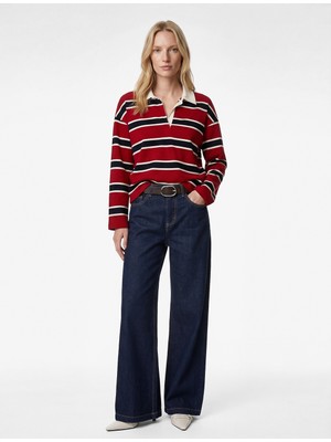 Koton Regular Fit Uzun Kollu Pamuklu Polo Yaka Çizgili Tişört