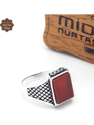 Midyat Nurtaş Gümüş Akik Taşlı Nokta Motifli 925 Ayar Gümüş Çocuk Yüzüğü 201025363