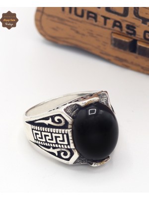 Midyat Nurtaş Gümüş Oval Oniks Taşlı Artuklu Desenli 925 Ayar Gümüş Çocuk Yüzüğü 201025384