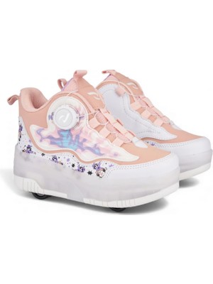 BURUNİ Kız Çocuk LED Işıklı Patenli Ayakkabı Boğazlı Çift Tekerlekli Gizlenebilir Paten Rahat ve Dayanıklı Spor Ayakkabı