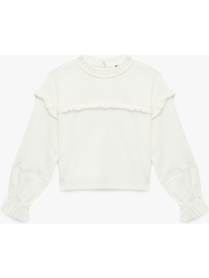 Koton Fırfır Detaylı Uzun Kollu Bisiklet Yaka Bluz