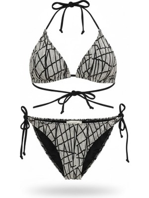 Aquella Lame Baskı Desenli Parlak Üçgen Bikini Takım