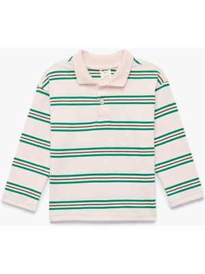 Koton Pamuklu Uzun Kollu Çizgili Polo Yaka Tişört