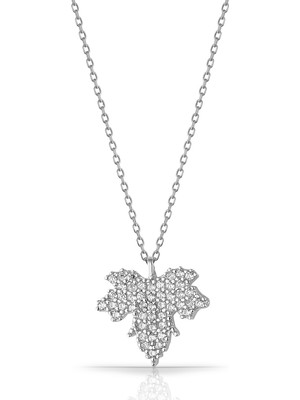 Azuris 925 Ayar Gümüş Taşlı Çınar Kolye Rodyum Kaplama Zirkon Taşlı Özel Tasarım