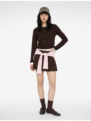 Koton Viskon Karışımlı Slim Fit Biyeli Bisiklet Yaka Uzun Kollu Tişört