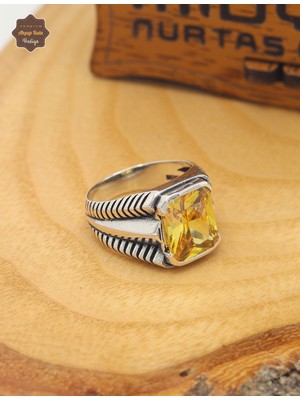 Midyat Nurtaş Gümüş Sitrin Taşlı Dikdörtgen Model 925 Ayar Gümüş Çocuk Yüzüğü 201025307