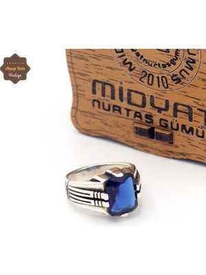 Midyat Nurtaş Gümüş Safir Taşlı Kare Model 925 Ayar Gümüş Çocuk Yüzüğü 201025317