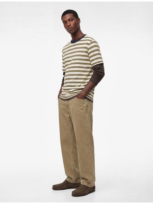 Koton Pamuklu Regular Fit Kısa Kollu Bisiklet Yaka Çizgili Tişört