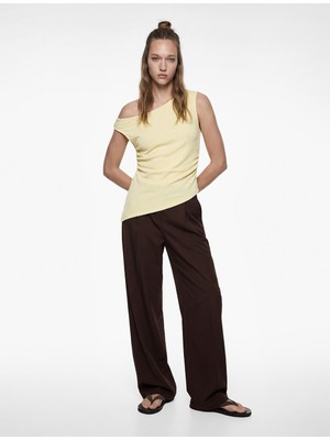 Koton Asimetrik Drapeli Kolsuz Slim Fit Bürümcük Kolsuz Bluz