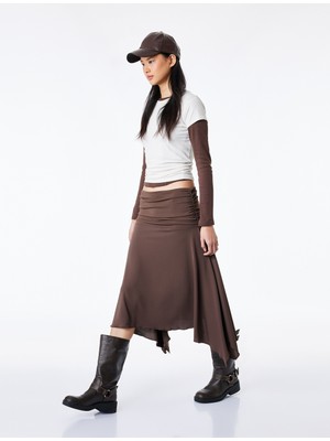 Koton Asimetrik Büzgülü Midi Scuba Etek