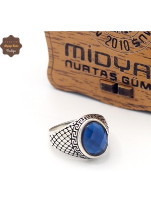 Midyat Nurtaş Gümüş Safir Taşlı Oval Hasır Model 925 Ayar Gümüş Çocuk Yüzüğü 201025321