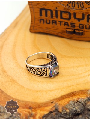 Midyat Nurtaş Gümüş Elmas Kesim Mistik Topaz Taşlı Yuvarlak Model 925 Ayar Gümüş Çocuk Yüzüğü 201025299