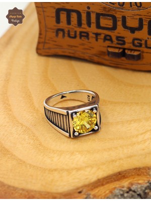 Midyat Nurtaş Gümüş Sitrin Taşlı Kare Model 925 Ayar Gümüş Çocuk Yüzüğü 201025305