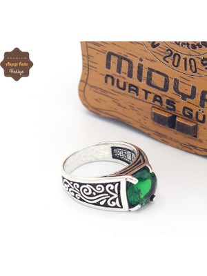 Midyat Nurtaş Gümüş Zümrüt Taşlı Sarmaşık Oval Tasarım 925 Ayar Gümüş Çocuk Yüzüğü 201025333