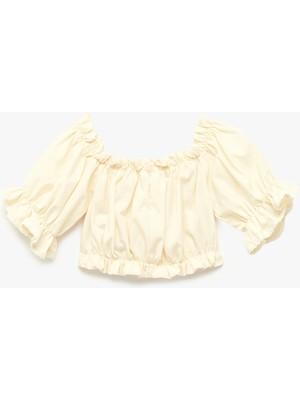 Koton Kısa Kollu Straplez Yaka Gipeli Fırfırlı Pamuklu Bluz