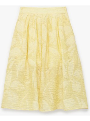 Koton Rahat Kesim Pileli Cepli Viskon Karışımlı Desenli Midi Etek