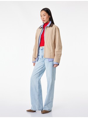 Koton Yüksek Bel Düz Paça Cepli Pamuklu Denim Pantolon - Straight Fit Jeans