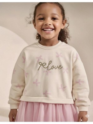 Kız Çocuk Tütü Etekli Payet Işlemeli Kurdele Baskılı %100 Pamuk Pembe Astarlı Elbise