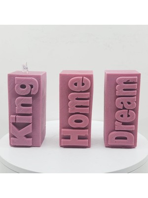 tp Sümbül Kokulu %100 Soya Wax El Yapımı Dream Home King Yazılı Dekoratif 3 Parça Mum Seti