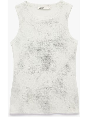 Koton Simli Soyut Baskılı Bisiklet Yaka Slim Fit Kolsuz Bluz