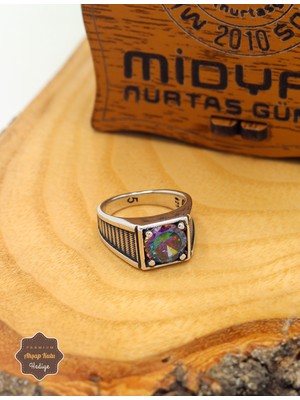 Midyat Nurtaş Gümüş Elmas Kesim Mistik Topaz Taşlı Dikdörtgen Model 925 Ayar Gümüş Çocuk Yüzüğü 201025300