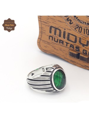 Midyat Nurtaş Gümüş Koyu Zümrüt Taşlı Oval Model 925 Ayar Gümüş Çocuk Yüzüğü 201025339