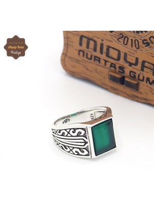 Midyat Nurtaş Gümüş Zümrüt Taşlı Sümerler Motifli 925 Ayar Gümüş Çocuk Yüzüğü 201025340