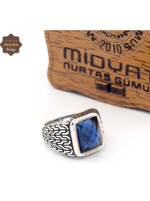 Midyat Nurtaş Gümüş Safir Taşlı Dikdörtgen Model 925 Ayar Gümüş Çocuk Yüzüğü 201025320