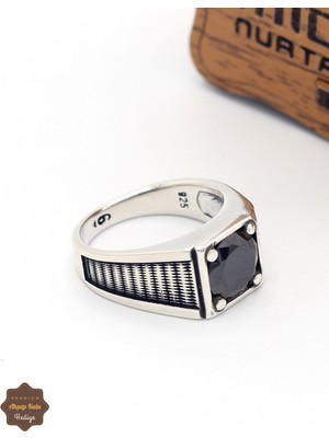 Midyat Nurtaş Gümüş Siyah Zirkon Taşlı Yuvarlak Hasır Model 925 Ayar Gümüş Çocuk Yüzüğü 201025393