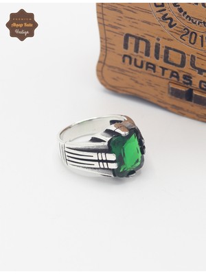 Midyat Nurtaş Gümüş Zümrüt Taşlı Pençe Tasarım 925 Ayar Gümüş Çocuk Yüzüğü 201025334