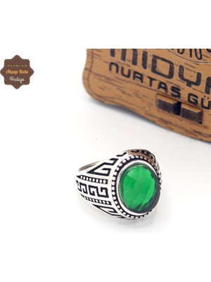 Midyat Nurtaş Gümüş Zümrüt Taşlı Nokta Motifli 925 Ayar Gümüş Çocuk Yüzüğü 201025335