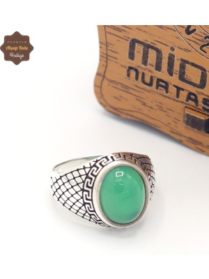 Midyat Nurtaş Gümüş Zümrüt Taşlı Oval Baklava Motifli 925 Ayar Gümüş Çocuk Yüzüğü 201025338