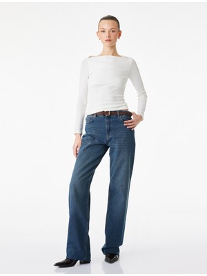 Koton Pamuklu Slim Fit Uzun Kollu Kayık Yaka Tişört