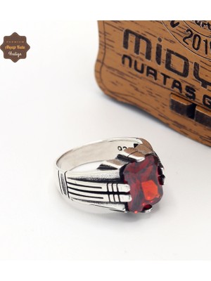 Midyat Nurtaş Gümüş Koyu Yakut Taşlı Dikdörtgen Model 925 Ayar Gümüş Çocuk Yüzüğü 201025365