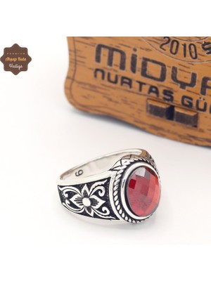 Midyat Nurtaş Gümüş Oval Yakut Taşlı Motifli 925 Ayar Gümüş Çocuk Yüzüğü 201025359