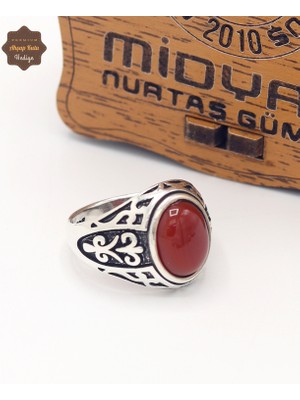 Midyat Nurtaş Gümüş Oval Akik Taşlı Sade Motifli 925 Ayar Gümüş Çocuk Yüzüğü 201025361